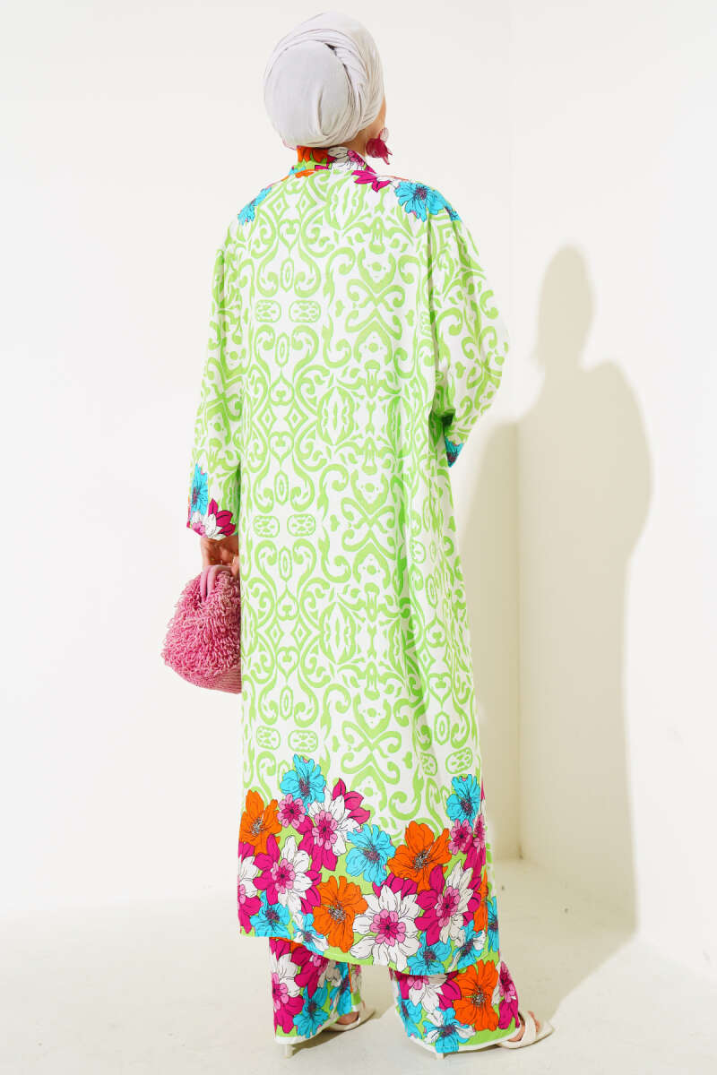 Kol Lastikli Salaş Kimono Takım Fıstık Yeşili AY7454