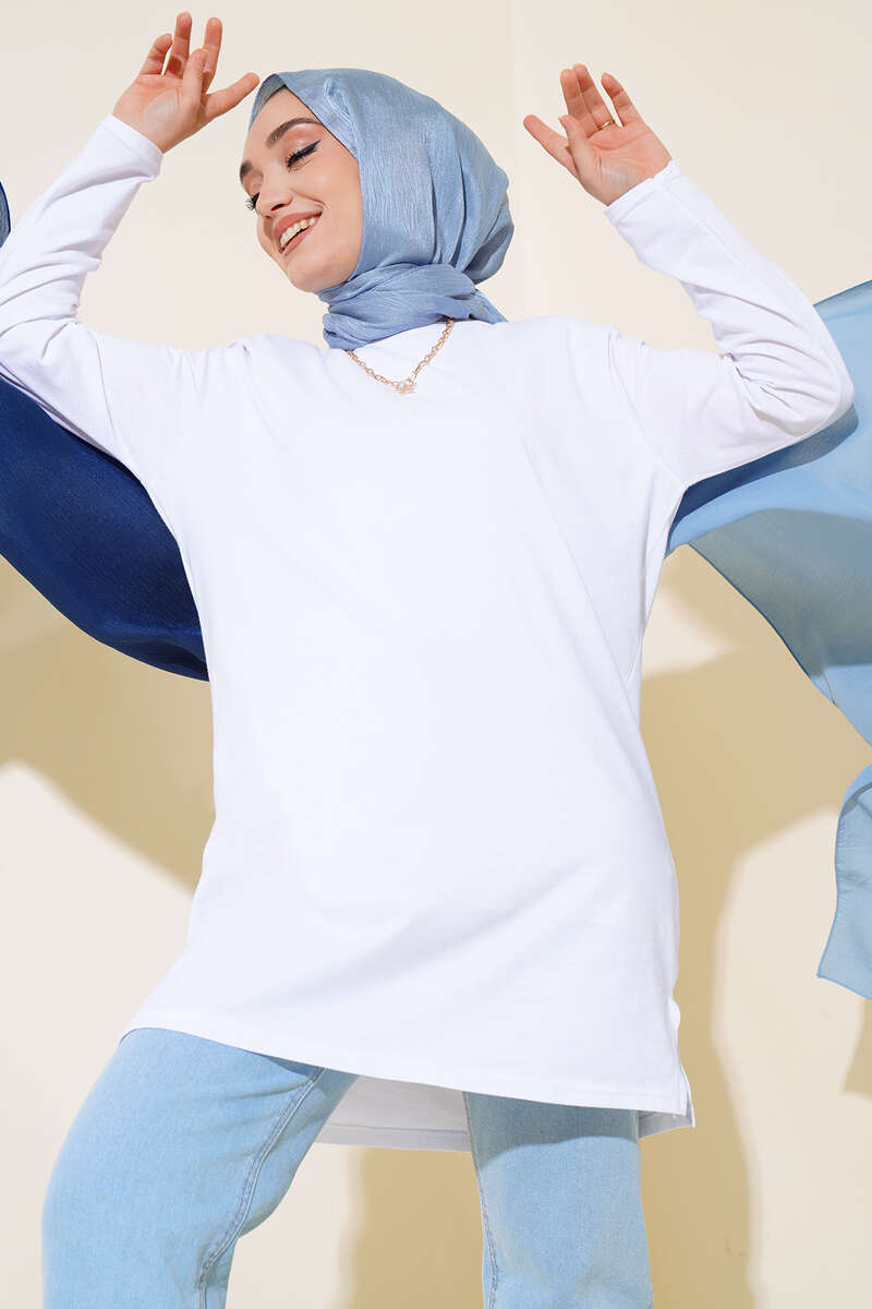 Uzun Kol Basic Tunik Beyaz AY7254