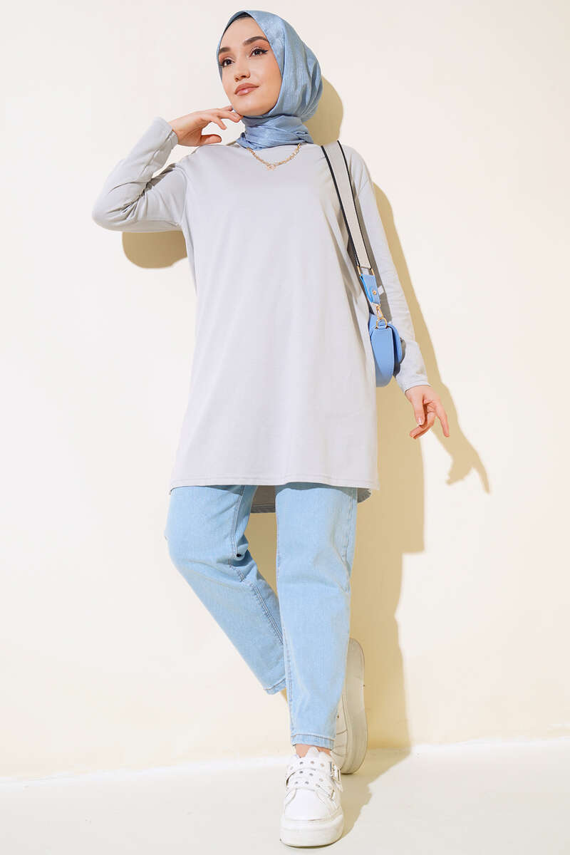 Uzun Kol Basic Tunik Kayrak Grisi AY7254