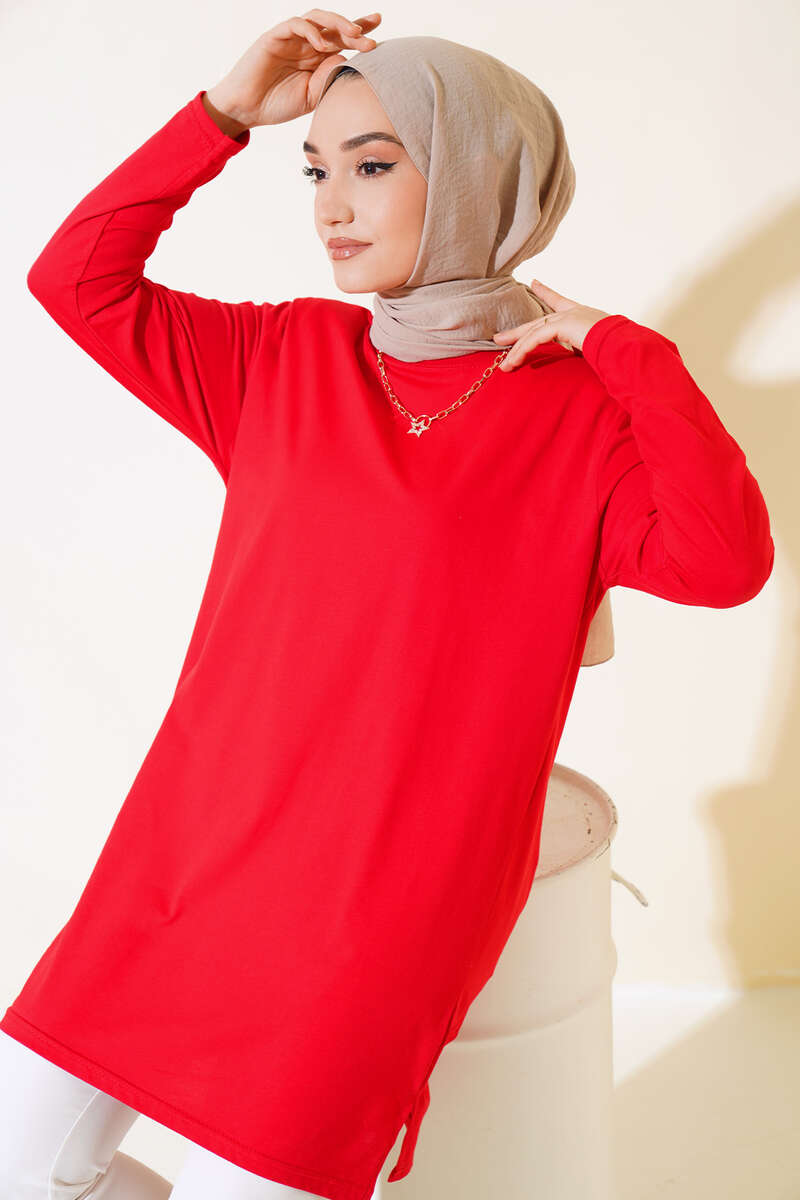 Uzun Kol Basic Tunik Kırmızı AY7254