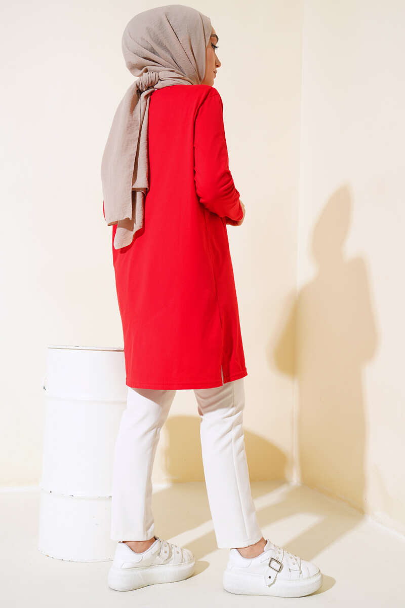 Uzun Kol Basic Tunik Kırmızı AY7254