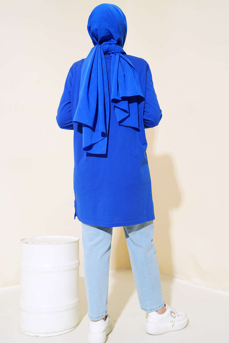 Uzun Kol Basic Tunik Saks AY7254