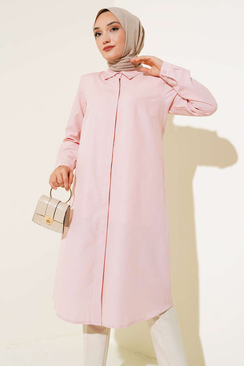 Uzun Model Klasik Yaka Tunik Pudra AY6976