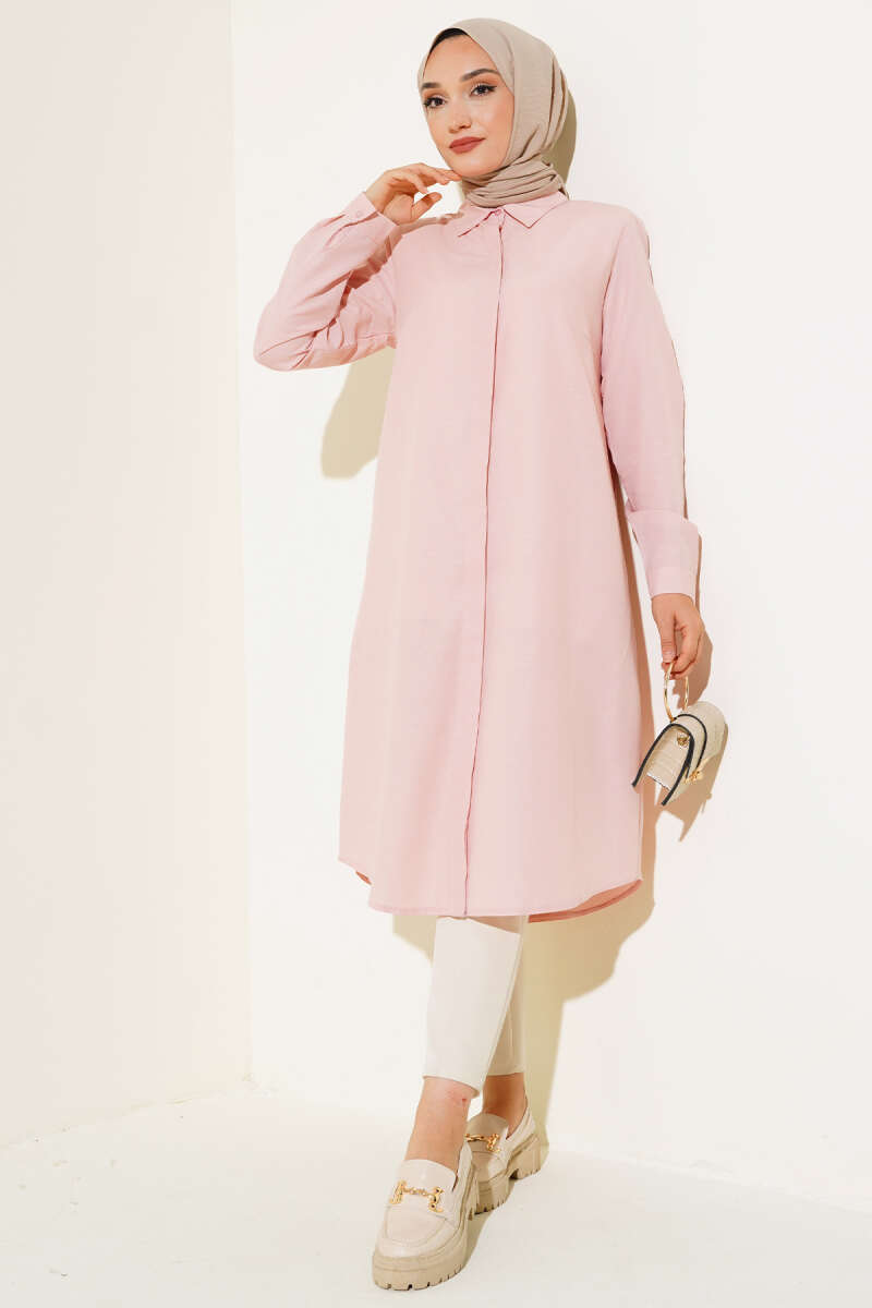 Uzun Model Klasik Yaka Tunik Pudra AY6976