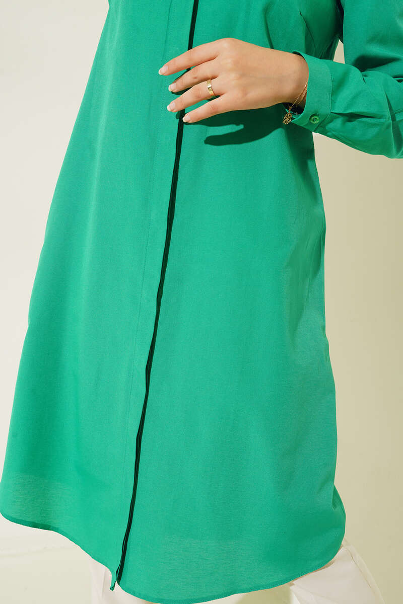 Uzun Model Klasik Yaka Zümrüt Yeşili Tunik AY6976