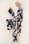 Desenli Salaş Kimono İkili Takım Siyah AY7698