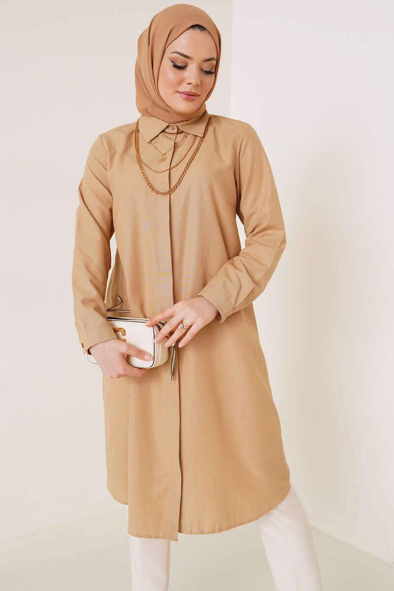 Uzun Model Klasik Yaka Latte Tunik AY6976