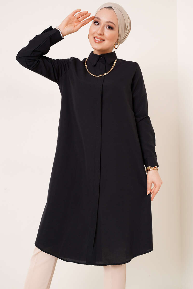 Uzun Model Klasik Yaka Siyah Tunik AY6976