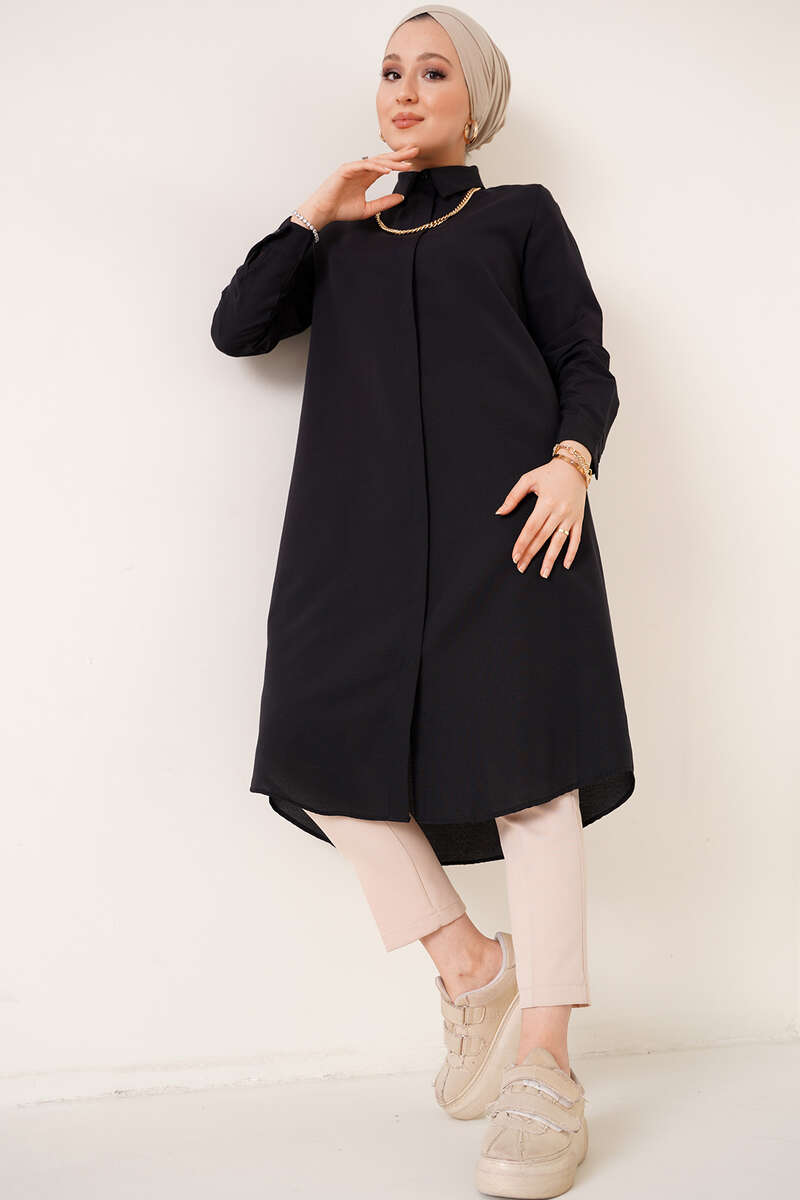 Uzun Model Klasik Yaka Siyah Tunik AY6976