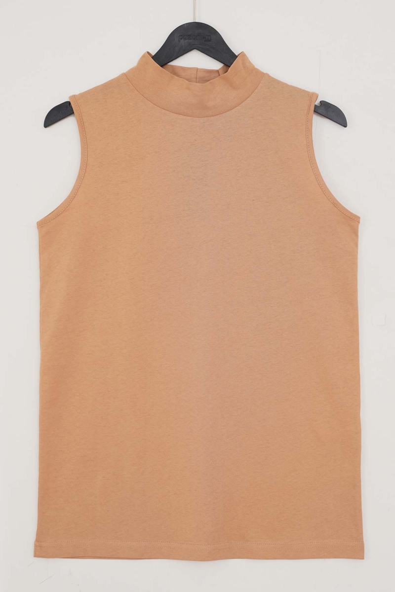 Balıkçı Yaka Kolsuz Camel Bluz AY8210