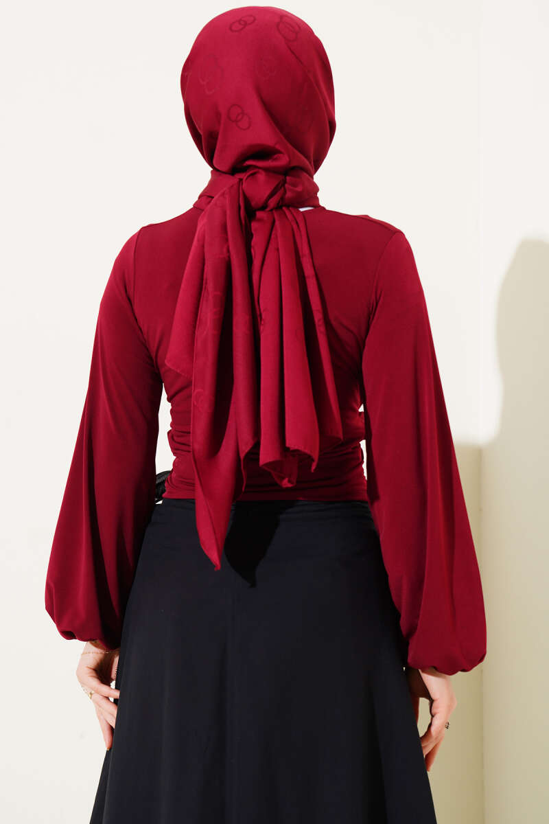 Bilek Lastikli Çapraz Büzgülü Bluz Bordo AY5964