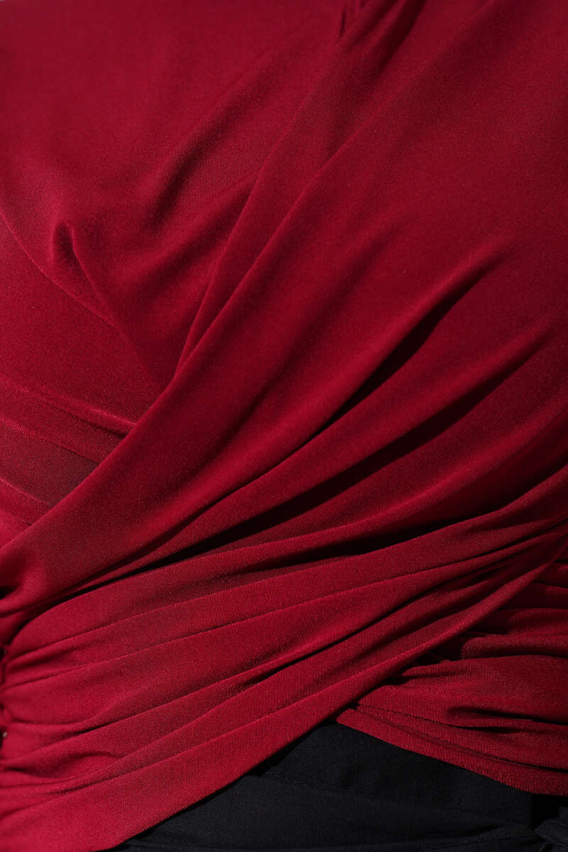 Bilek Lastikli Çapraz Büzgülü Bluz Bordo AY5964