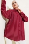 Çizgili Oversize Arkası Pileli Gömlek Bordo AY6074