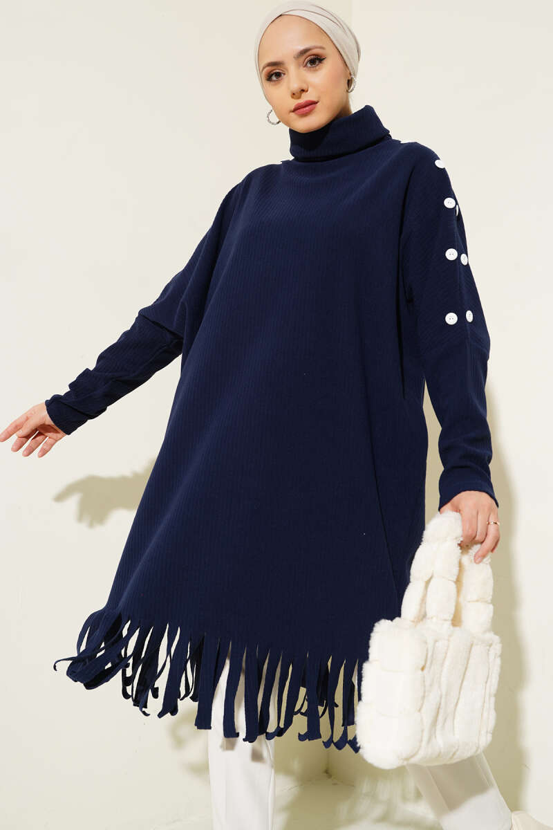 Düğme Detaylı Püsküllü Tunik Lacivert AY6424