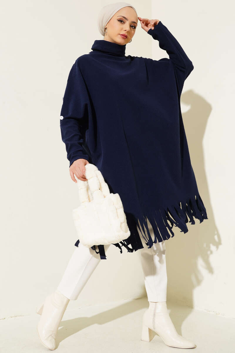 Düğme Detaylı Püsküllü Tunik Lacivert AY6424