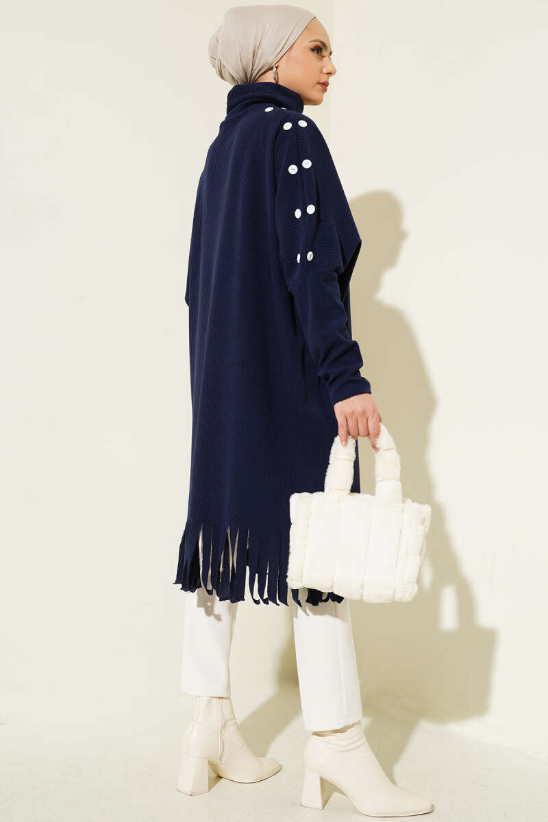 Düğme Detaylı Püsküllü Tunik Lacivert AY6424