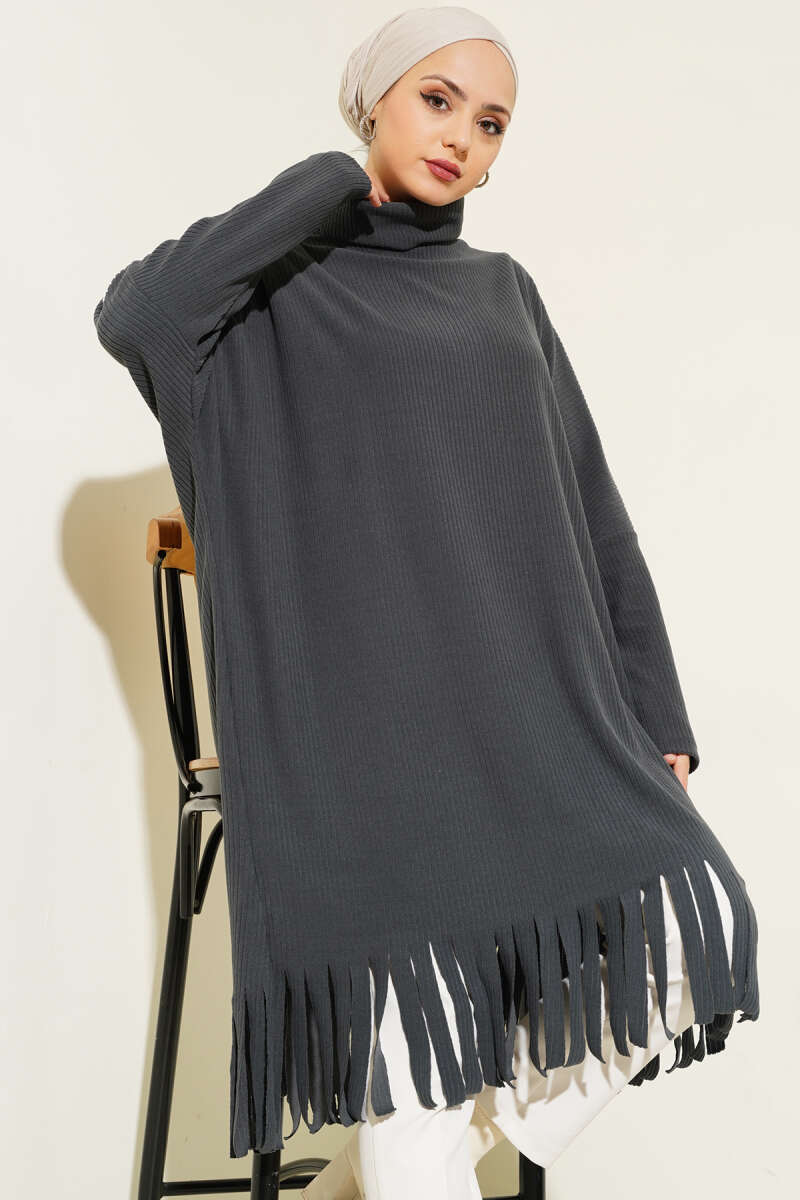 Düğme Detaylı Püsküllü Tunik Füme AY6424