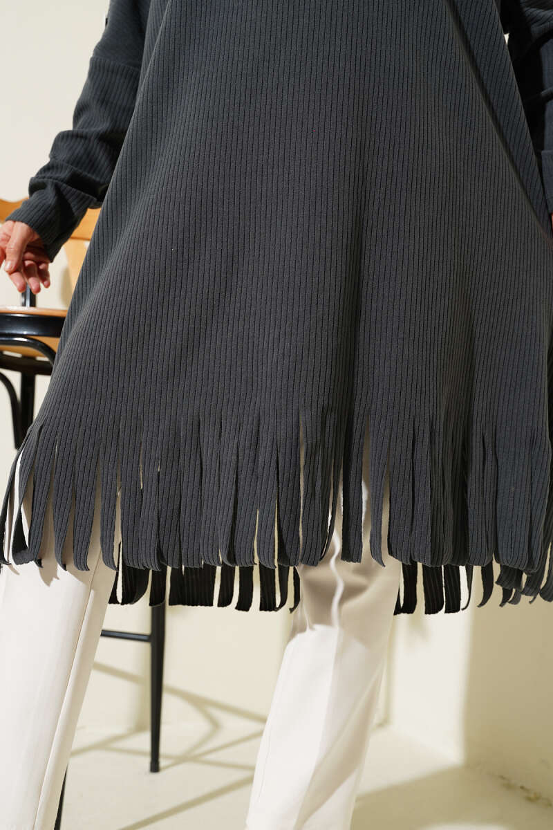 Düğme Detaylı Püsküllü Tunik Füme AY6424