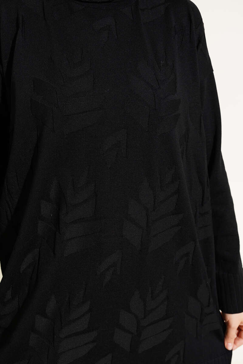 Yaprak Desen Triko Tunik Siyah AY8540
