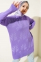 Yaprak Desen Triko Tunik Lila AY8540