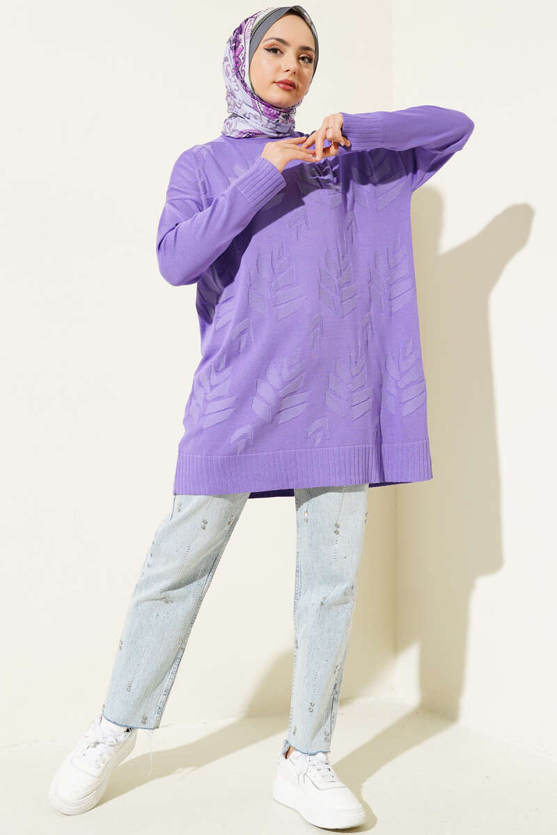 Yaprak Desen Triko Tunik Lila AY8540
