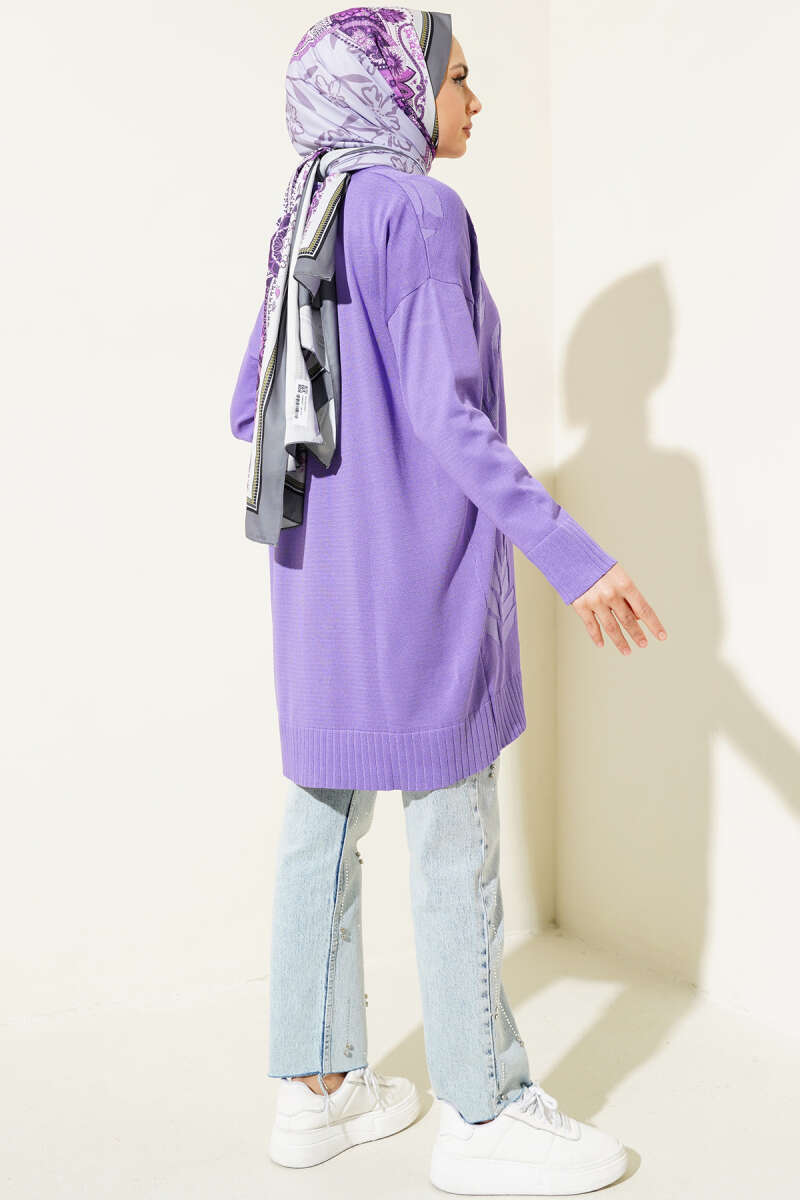 Yaprak Desen Triko Tunik Lila AY8540