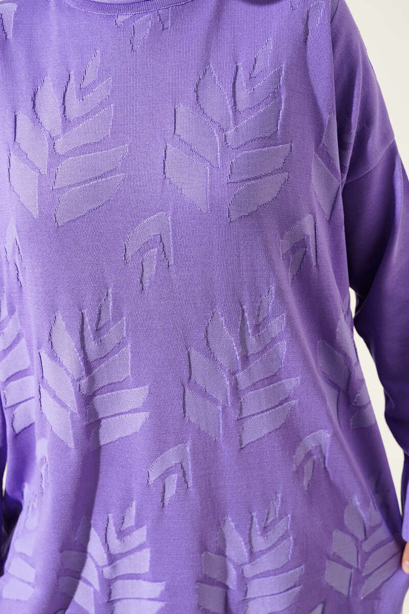 Yaprak Desen Triko Tunik Lila AY8540