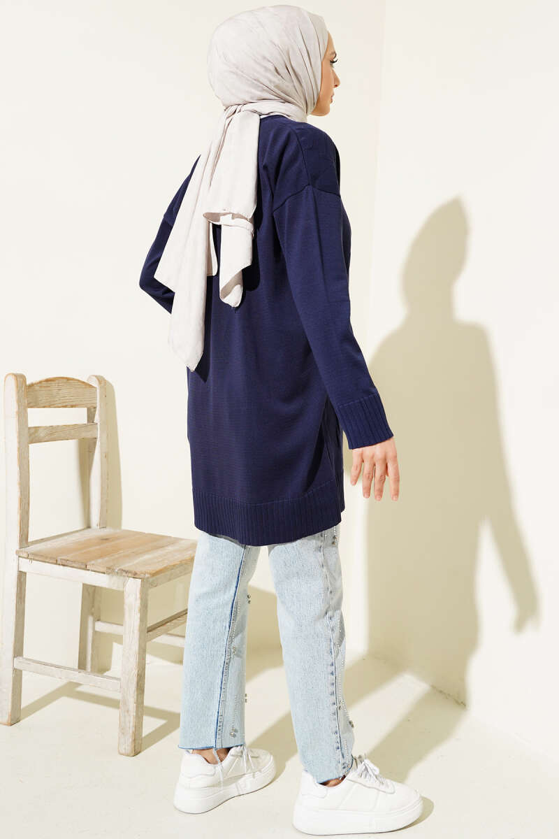 Yaprak Desen Triko Tunik Lacivert AY8540