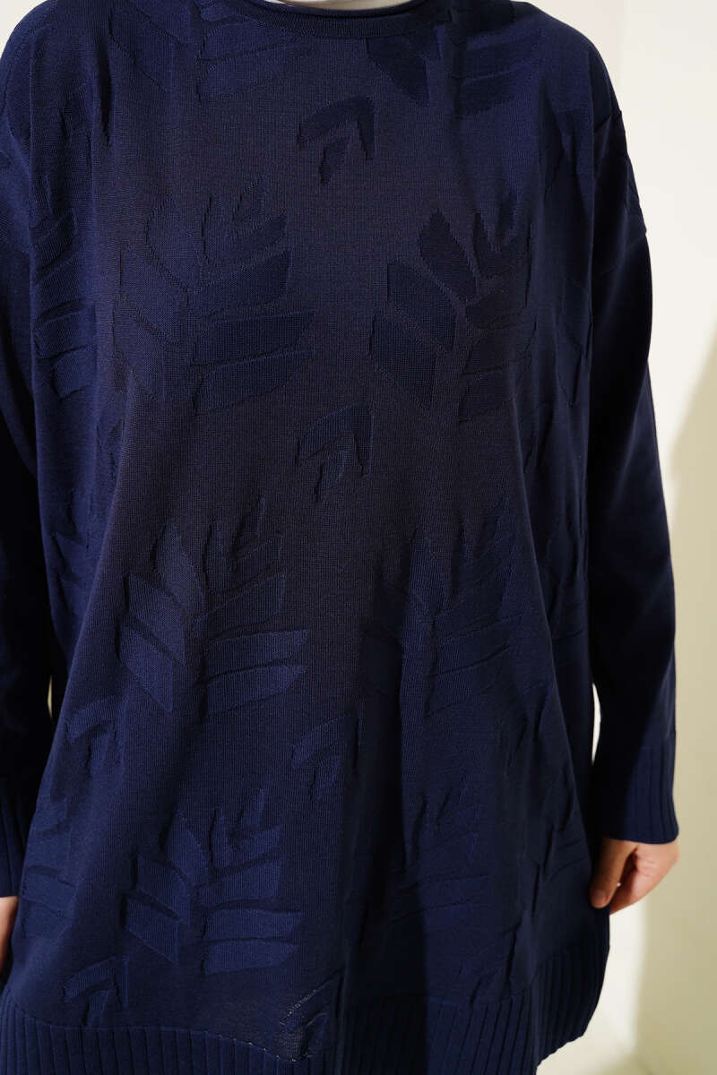 Yaprak Desen Triko Tunik Lacivert AY8540