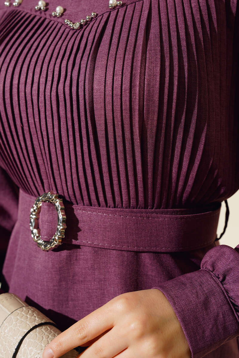 Önü İnci Detaylı Kemerli Tunik Takımı Magenta AY6624