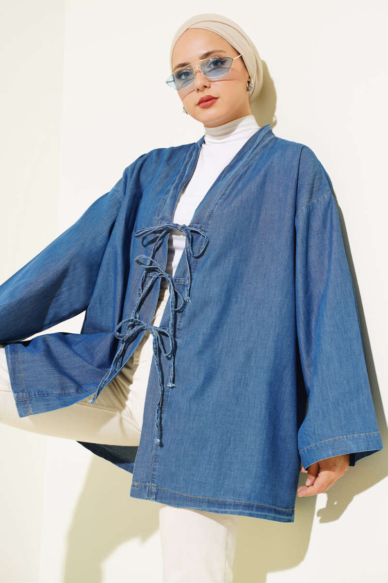 Önü İp Bağlamalı Kot Kimono Kot Mavisi AY8971