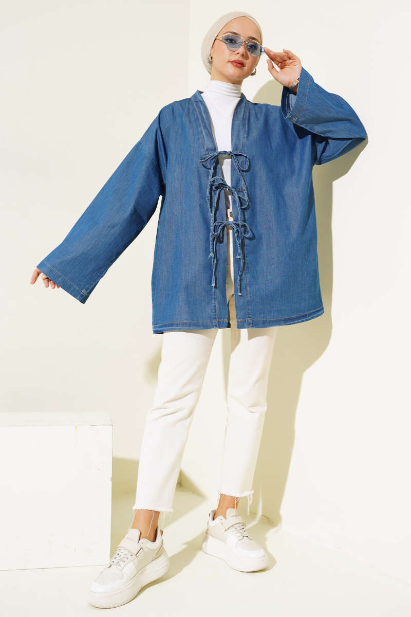 Önü İp Bağlamalı Kot Kimono Kot Mavisi AY8971