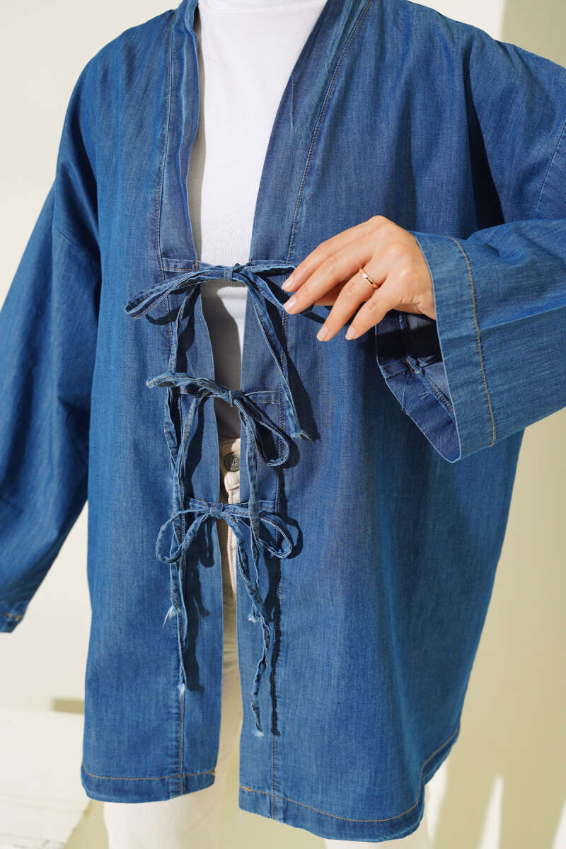 Önü İp Bağlamalı Kot Kimono Kot Mavisi AY8971