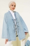 	 Önü İp Bağlamalı Kot Kimono Buz Mavisi AY8971