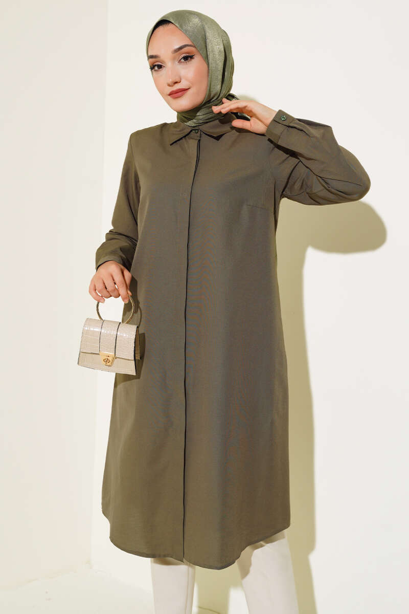 Uzun Model Klasik Yaka Tunik Haki AY6976