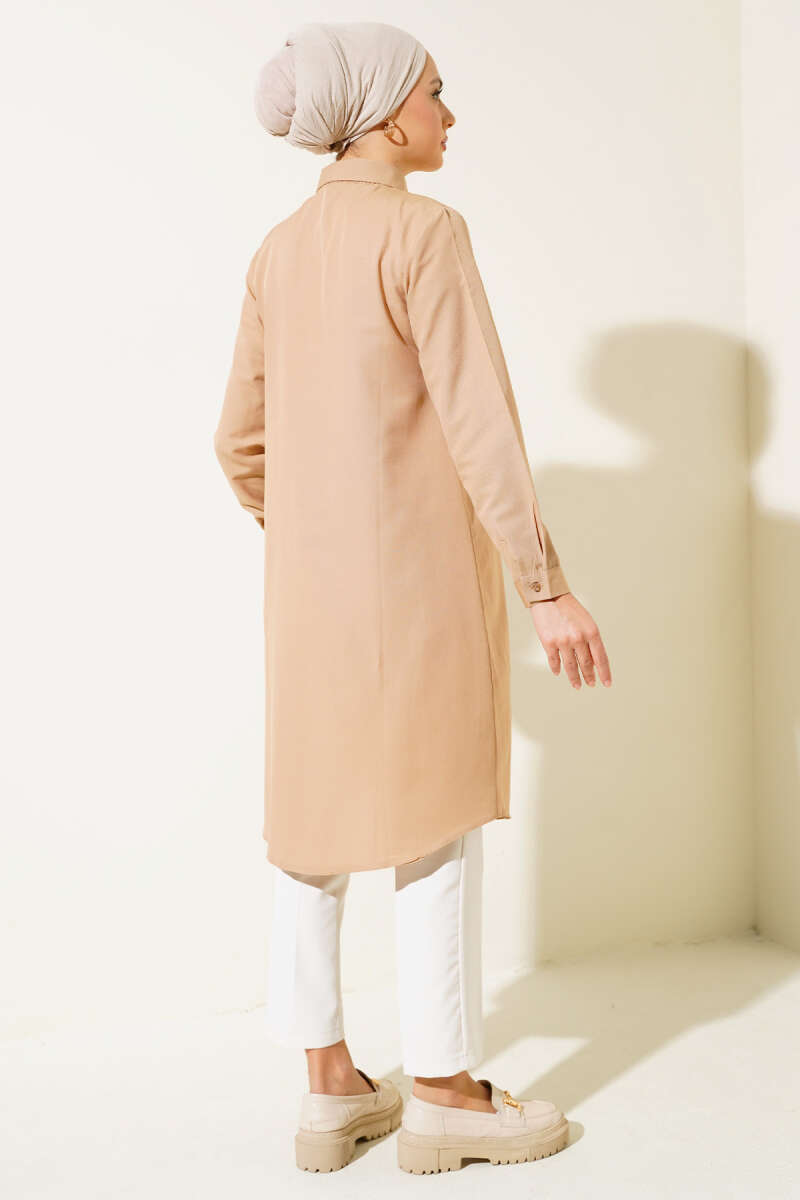 Uzun Model Klasik Yaka Tunik Camel AY6976