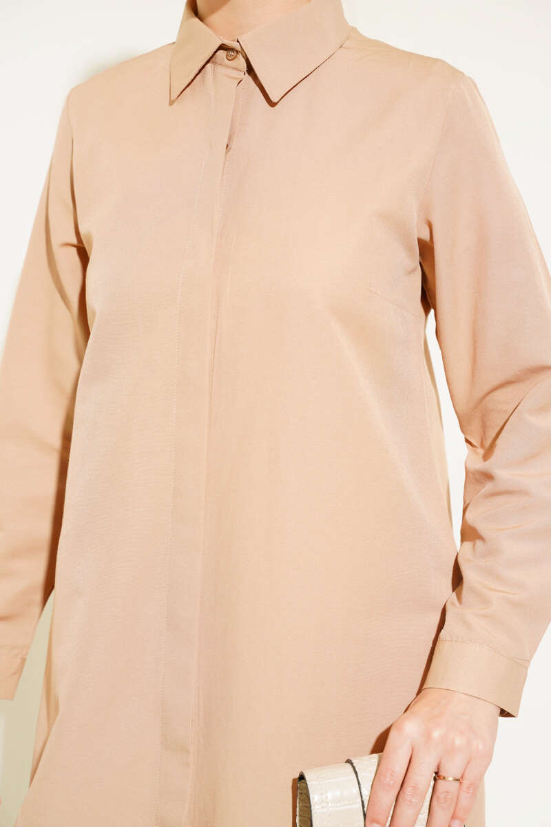 Uzun Model Klasik Yaka Tunik Camel AY6976