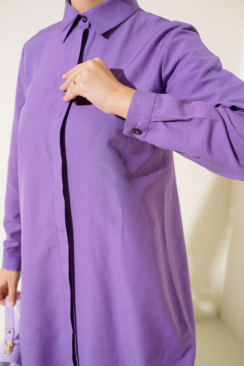 Uzun Model Klasik Yaka Tunik Mor AY6976