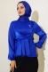 Önü Bağlamalı Saten Bluz Saks AY9284