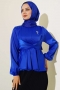Önü Bağlamalı Saten Bluz Saks AY9284