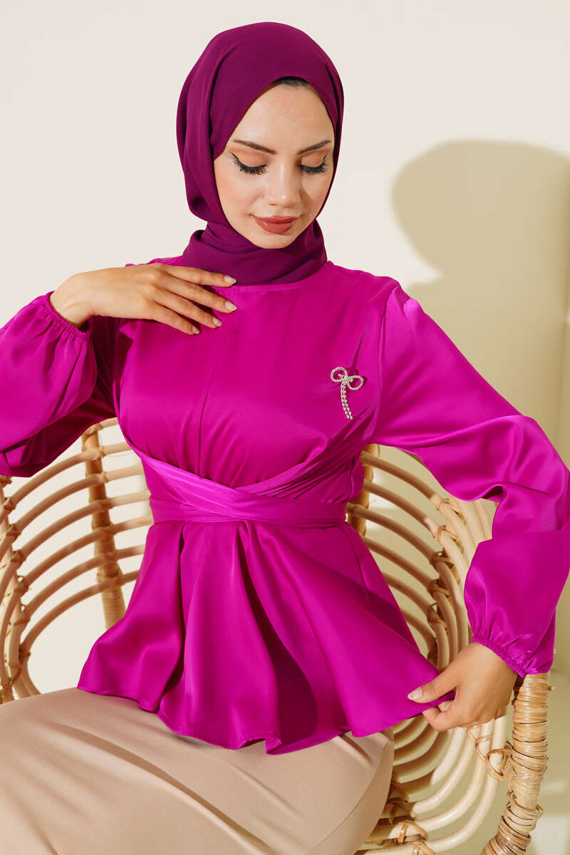 Önü Bağlamalı Saten Bluz Menekşe AY9284
