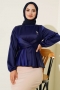 Önü Bağlamalı Saten Bluz Lacivert AY9284