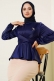 Önü Bağlamalı Saten Bluz Lacivert AY9284