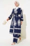 Desenli Kuşaklı Kimono İkili Takım Lacivert AY7496