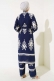 Desenli Kuşaklı Kimono İkili Takım Lacivert AY7496