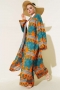 Etnik Desen Kimono İkili Takım Oranj Zümrüt AY7454
