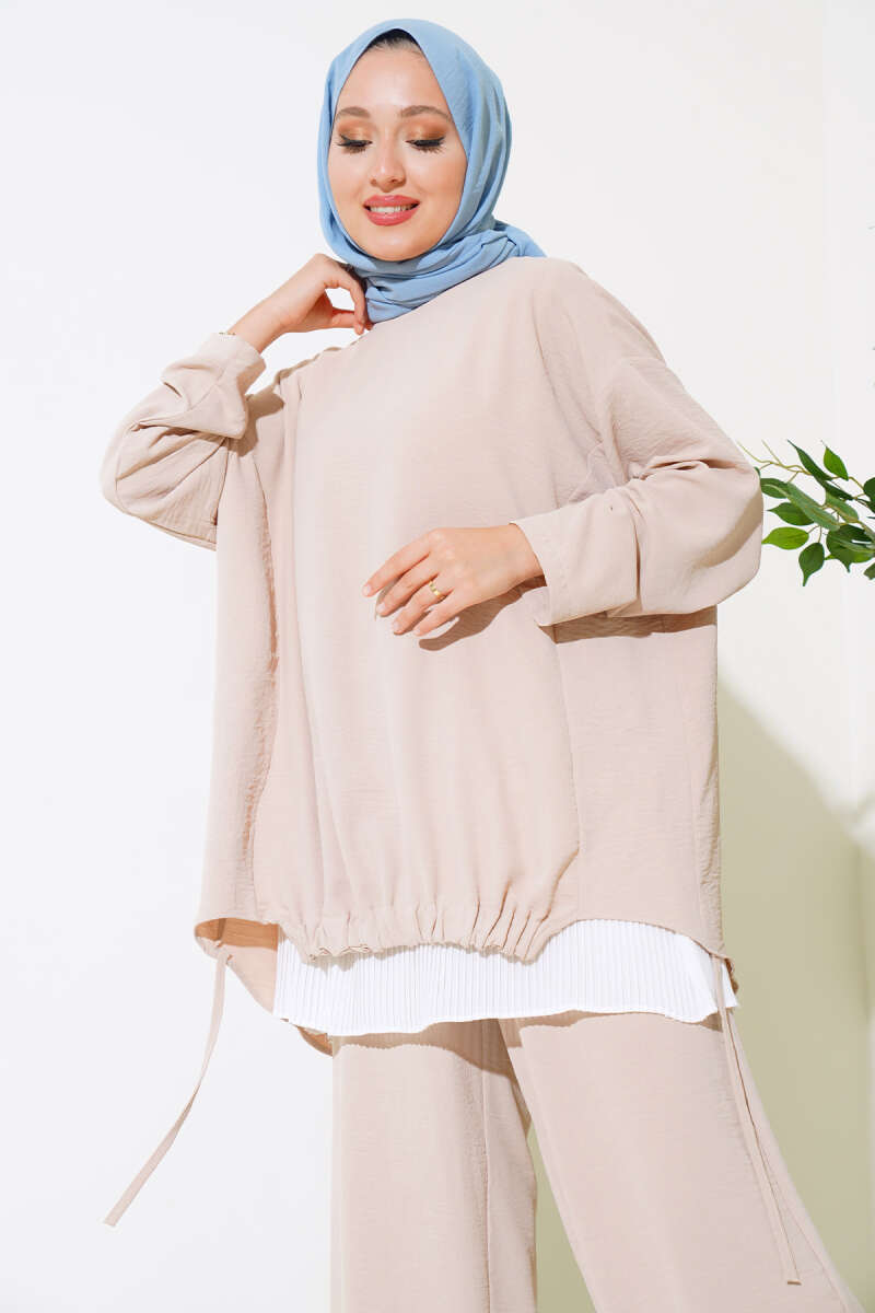 Etek Ucu Lastikli Üçlü Takım Bej AY9412