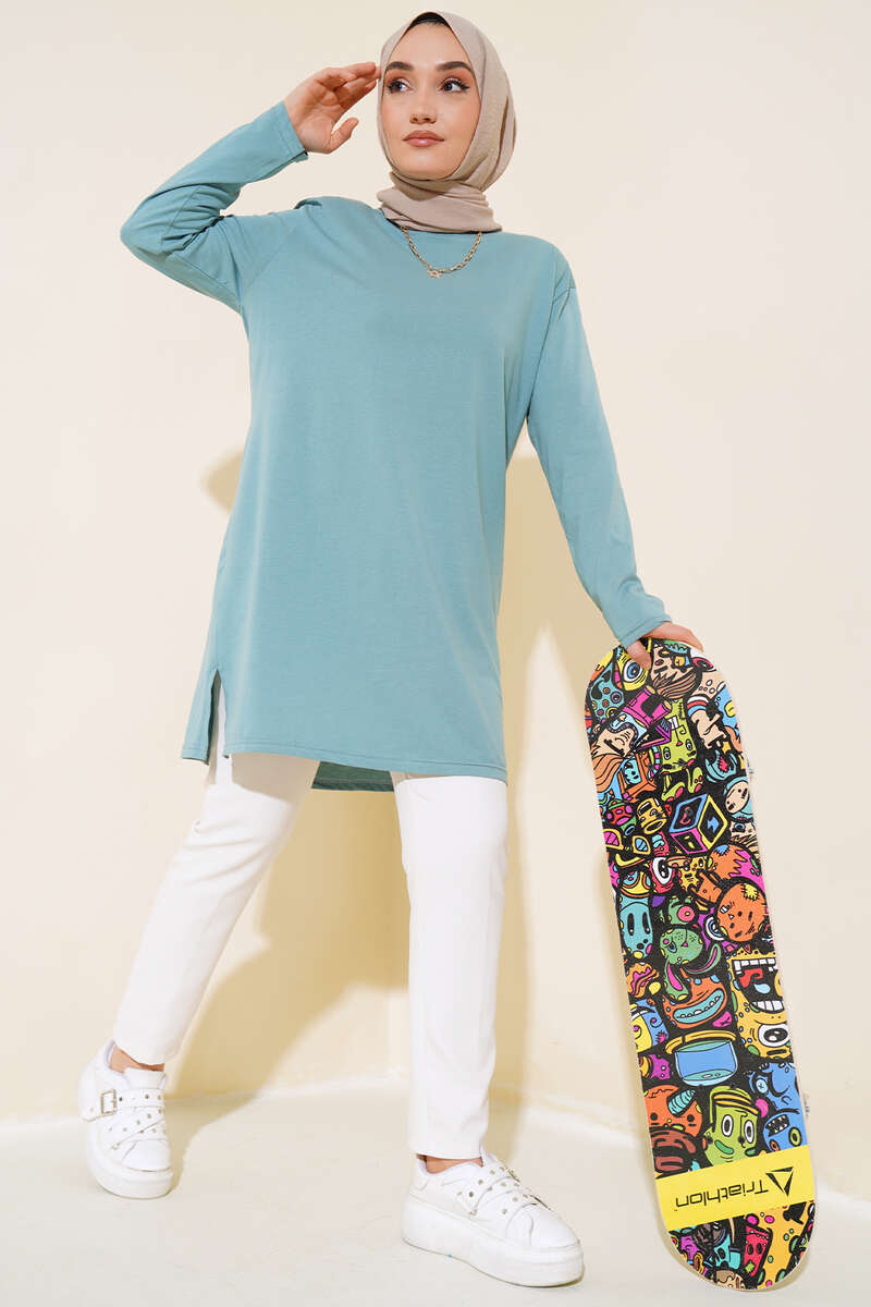 Uzun Kol Basic Tunik Mint AY7254