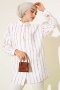 Çizgi Desen Oversize Gömlek Latte AY7544