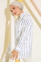 Çizgi Desen Oversize Gömlek Lacivert AY7544